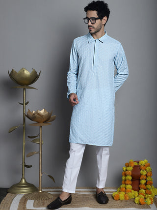 Men's Chikankari Embroidered and Sequence Kurta Only