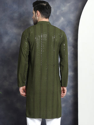 Men's Sequins Chikankari Embroidered Kurtas