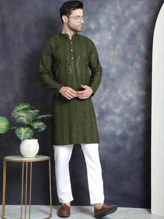 Men's Sequins Chikankari Embroidered Kurtas