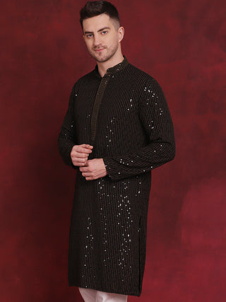 Men Sequins Chikankari Embroidered Kurtas