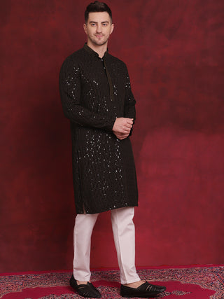 Men Sequins Chikankari Embroidered Kurtas