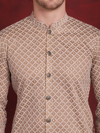 Men Sequin Chikankari Front Open Kurtas