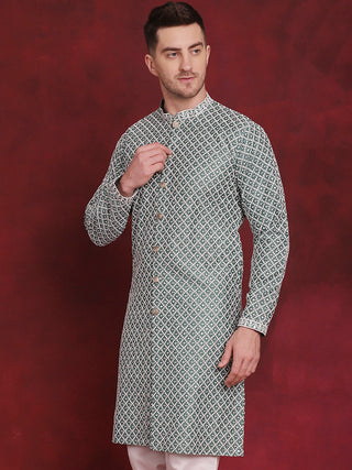 Men Sequin Chikankari Front Open Kurtas