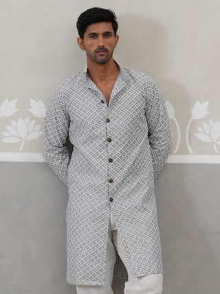 Sequin Chikankari Front Open Kurta
