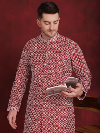 Men Sequin Chikankari Front Open Kurtas