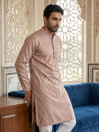 Peach Foil Printed Kurta