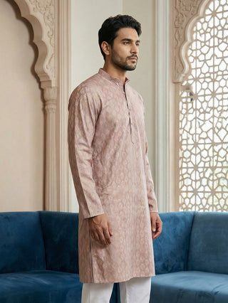 Peach Foil Printed Kurta