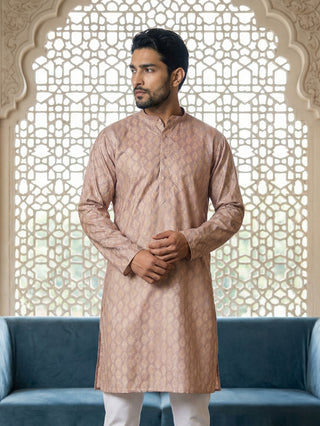 Peach Foil Printed Kurta