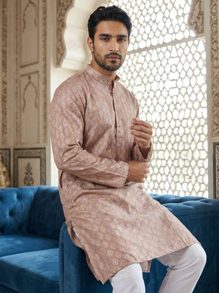 Peach Foil Printed Kurta