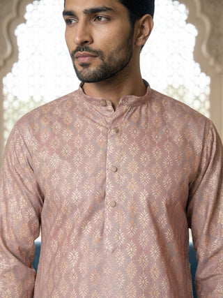 Peach Foil Printed Kurta