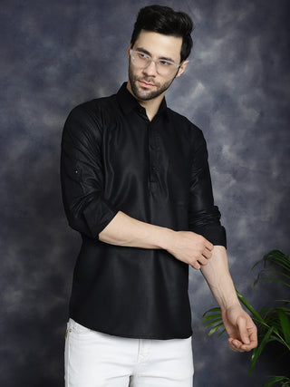 Men's Black Solid Short Kurtas