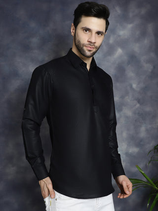 Men's Black Solid Short Kurtas