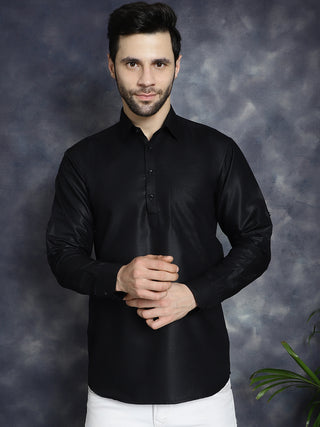 Men's Black Solid Short Kurtas