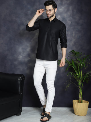 Men's Black Solid Short Kurtas