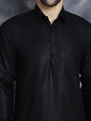 Men's Black Solid Short Kurtas