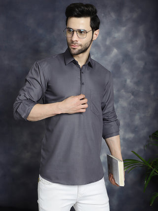 Men's Grey Solid Short Kurtas