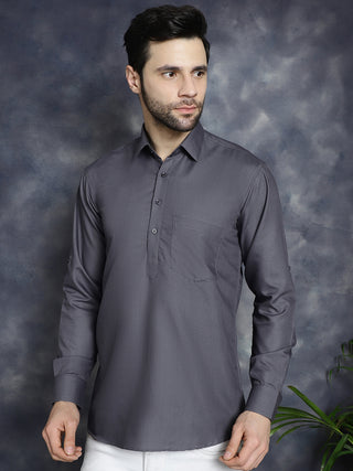 Men's Grey Solid Short Kurtas