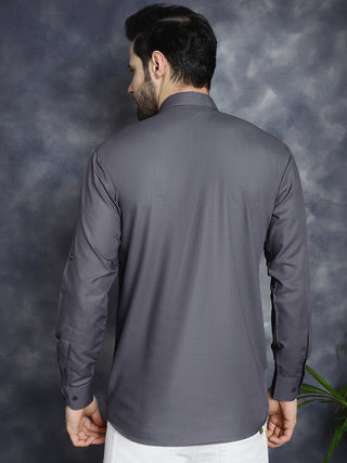 Men's Grey Solid Short Kurtas