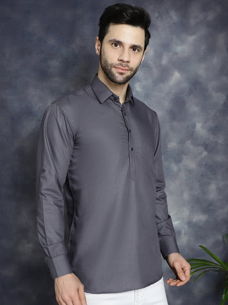 Men's Grey Solid Short Kurtas