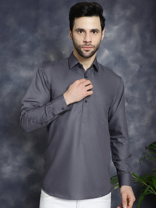 Men's Grey Solid Short Kurtas