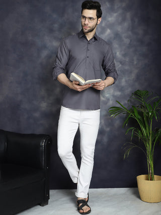 Men's Grey Solid Short Kurtas