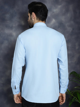 Men's Light Blue Solid Short Kurtas