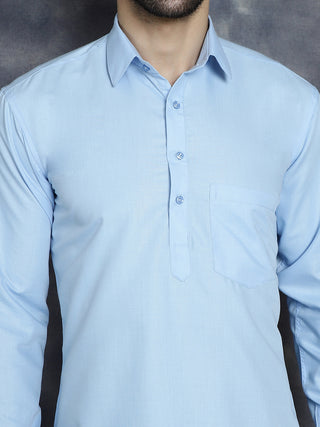 Men's Light Blue Solid Short Kurtas