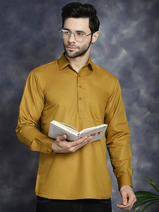 Men's Mustard Solid Short Kurtas