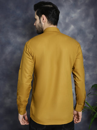 Men's Mustard Solid Short Kurtas