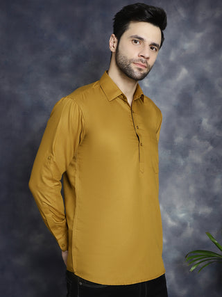 Men's Mustard Solid Short Kurtas