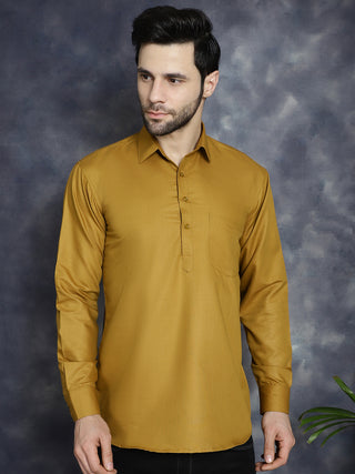 Men's Mustard Solid Short Kurtas