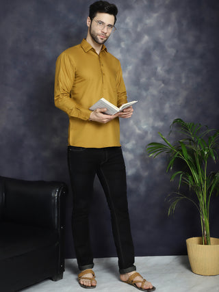 Men's Mustard Solid Short Kurtas