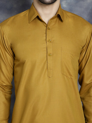 Men's Mustard Solid Short Kurtas