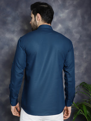 Men's Teal Blue Solid Short Kurtas