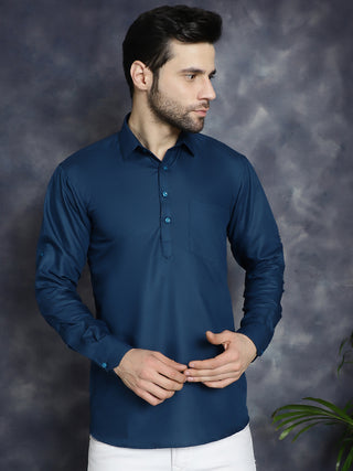 Men's Teal Blue Solid Short Kurtas