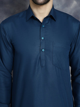 Men's Teal Blue Solid Short Kurtas