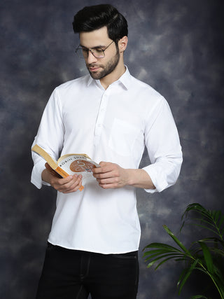 Men's White Solid Short Kurtas