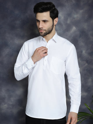 Men's White Solid Short Kurtas