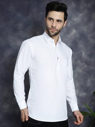 Men's White Solid Short Kurtas