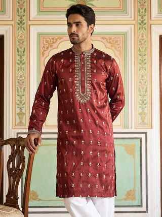Silk Blend Embroidered Kurta for Men