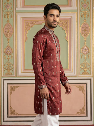 Silk Blend Embroidered Kurta for Men