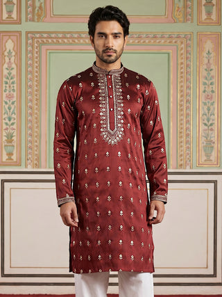 Silk Blend Embroidered Kurta for Men