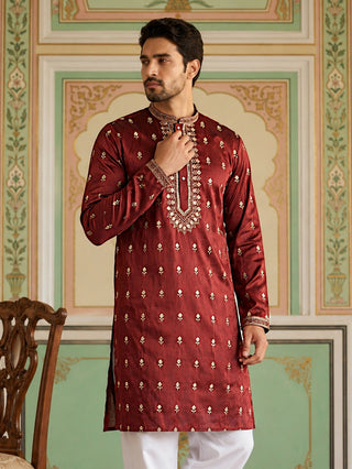 Silk Blend Embroidered Kurta for Men