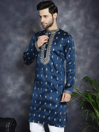 Men's Navy Blue Chikankari Embroidered Kurtas