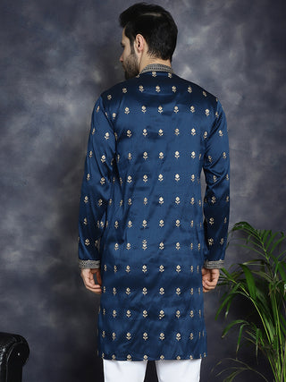 Men's Navy Blue Chikankari Embroidered Kurtas