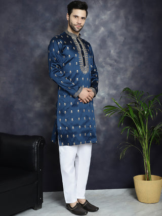 Men's Navy Blue Chikankari Embroidered Kurtas