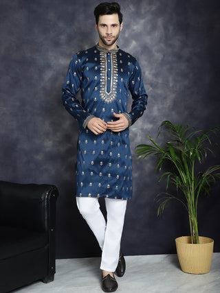 Men's Navy Blue Chikankari Embroidered Kurtas