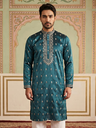 Silk Blend Embroidered Kurta for Men