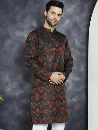 Men Bronze Silk Blend Straight Kurtas