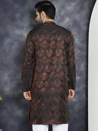 Men Bronze Silk Blend Straight Kurtas